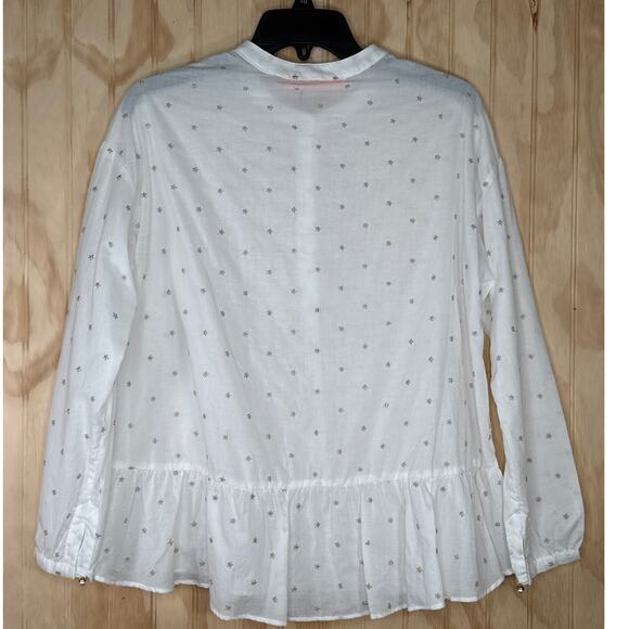 Vilagallo White Star Shirt Size 40 NWOT 3/4 Sleeve Cotton Blend Partial button - Picture 2 of 8